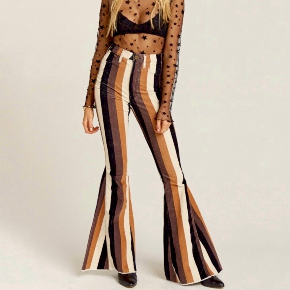 SMYM Stayin’ Alive Berkeley Bells Brown stripe corduroy cord flares 24 XS - Picture 8 of 8